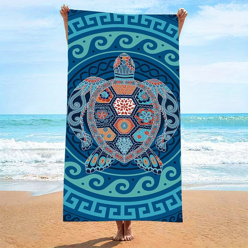 Beach Towel Geometric And Turtle Pattern Sun Protection And Windproof Suitable For Swimming Pool Camping Travel Blanket