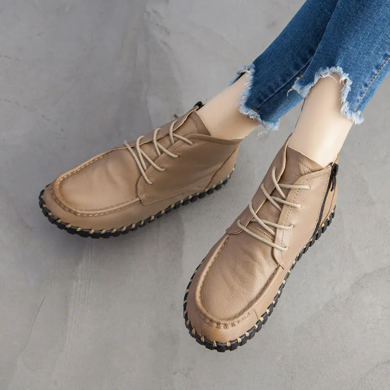 Spring Women Genuine Cow Leather Soft Sole Shoes Winter Ladies comfortable Flat Boots Ankle Snow Boots moccasin Warm Sneakers