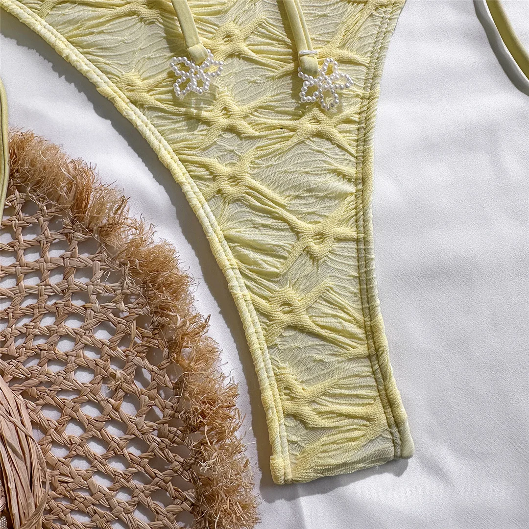 5 Farben, Neckholder-Bikini mit Falten, zweiteiliger Damen-Badeanzug, Badebekleidung für Damen, Badeanzug mit hohem Beinausschnitt, Badeanzug, Modell V7596 – Detail 20