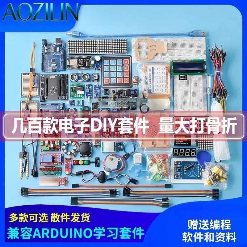 AOZILIN UNO R3 Compatible Development Board Starter Kit Graphical Programming Learning Electronics Set For New Learners 2 Packs