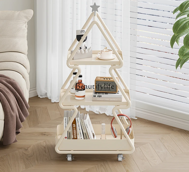 

Christmas Tree Side Table Movable Trolley Creative Sofa Side Cabinet with Wheels Small Coffee Table