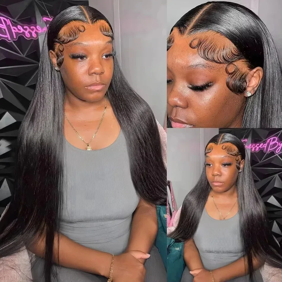 13x4レースフロントウィッグ ボーンストレートウィッグ HDレースフロントウィッグ 高品質合成毛ウィッグ 良質な質感 グルーレス