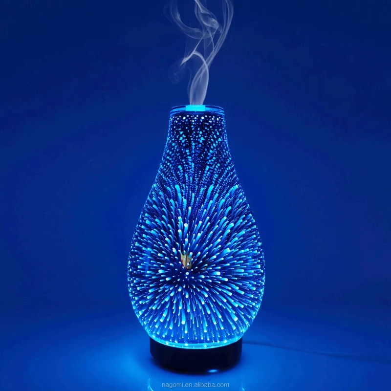 100ml-アロマディフューザー-カラフルな装飾ナイトライト付き、ledライト付きガラス製、アロマセラピーエッセンシャルオイル加湿器