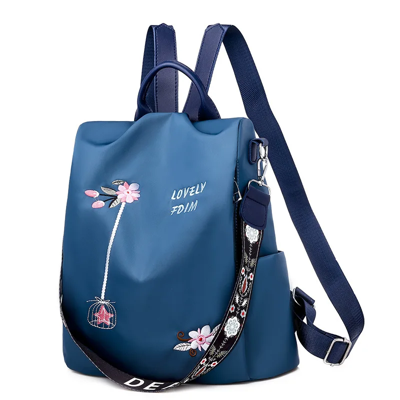 

New flower embroidery backpack literary national style female oxford large capacity female bag cowboy