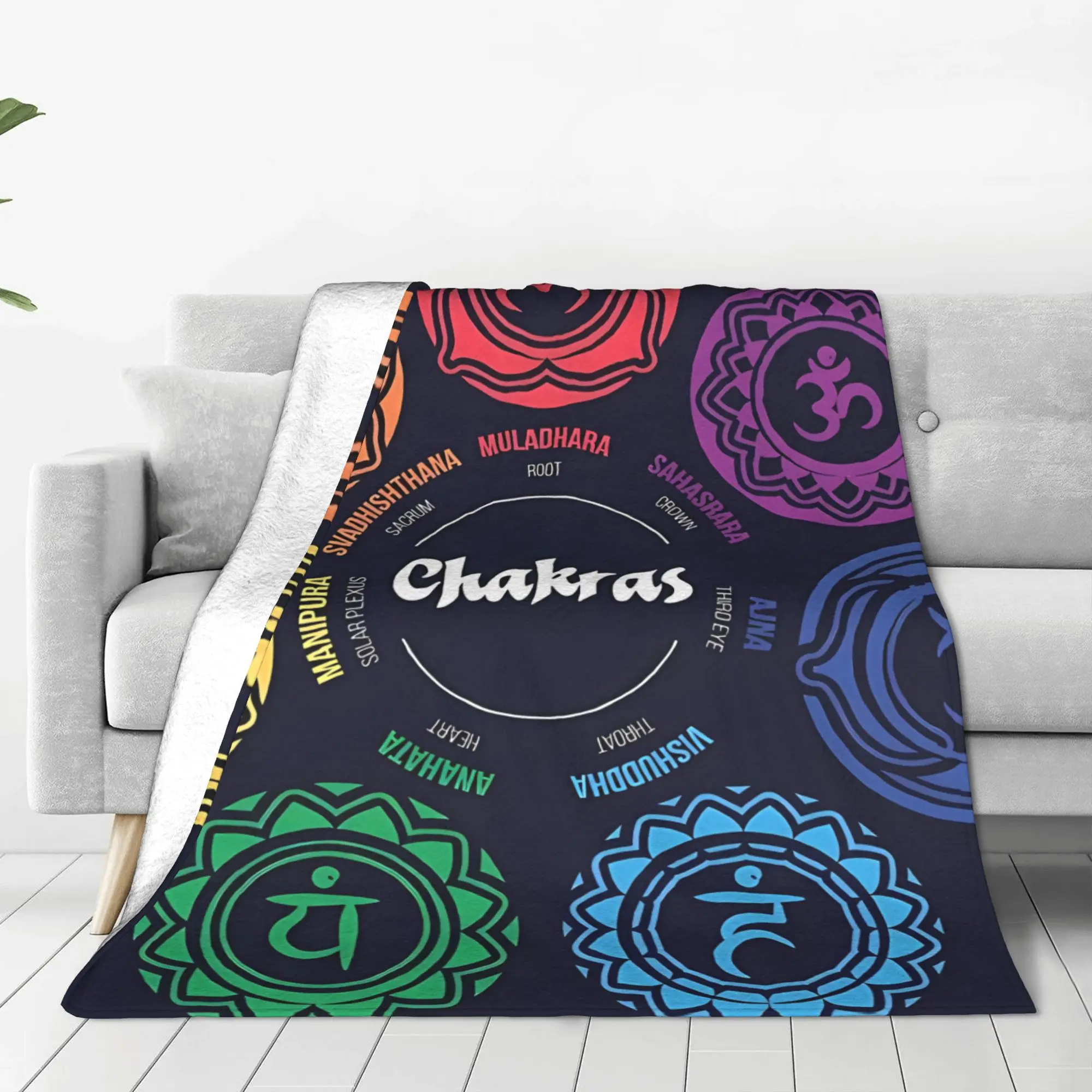 1PC Home Cute Room Decor Yog Chakras Blanket Throw Blanket Yoga Novelty Warm Blanket All Season