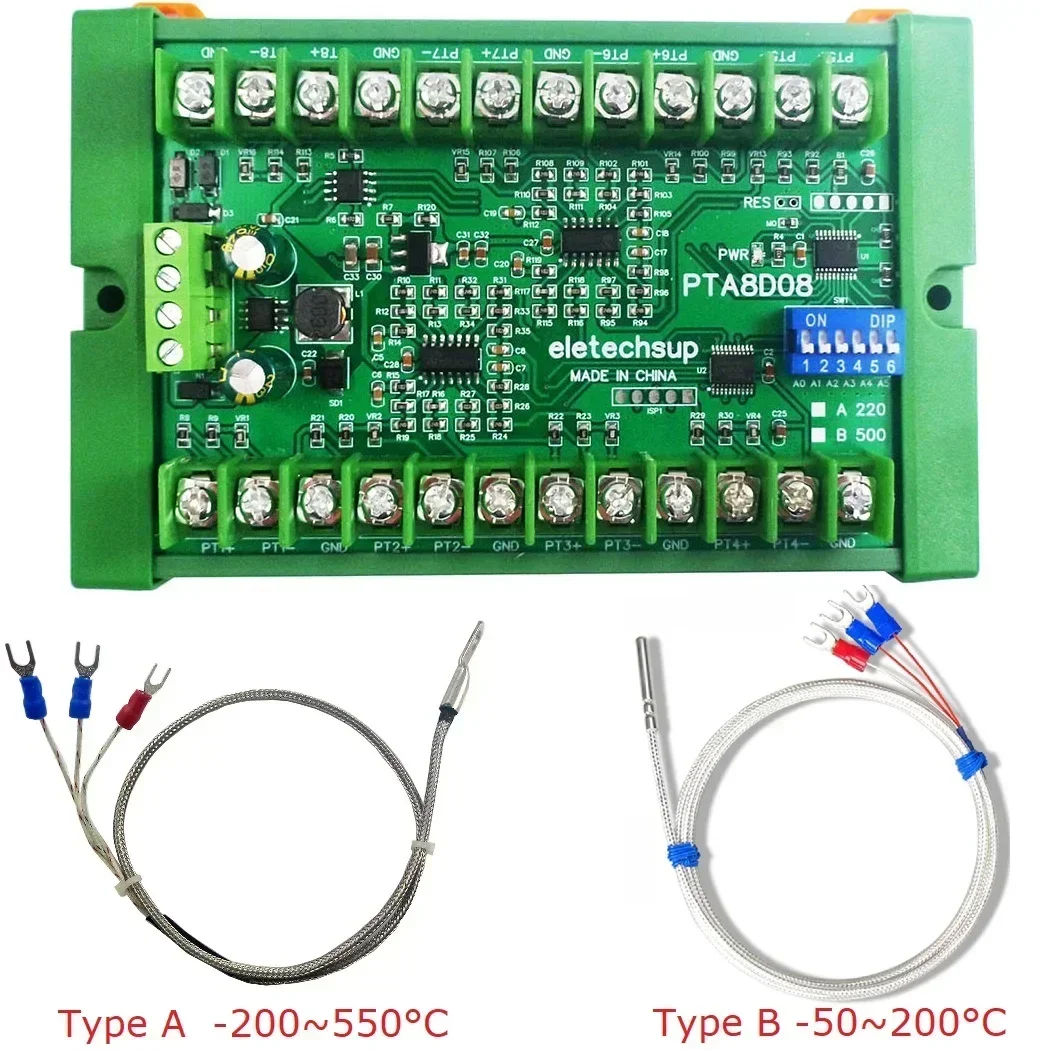 Módulo de adquisición de Sensor de temperatura, entrada analógica 8AI RS485 PT100 RTD RS485, reemplaza el termopar NTC K DS18B20