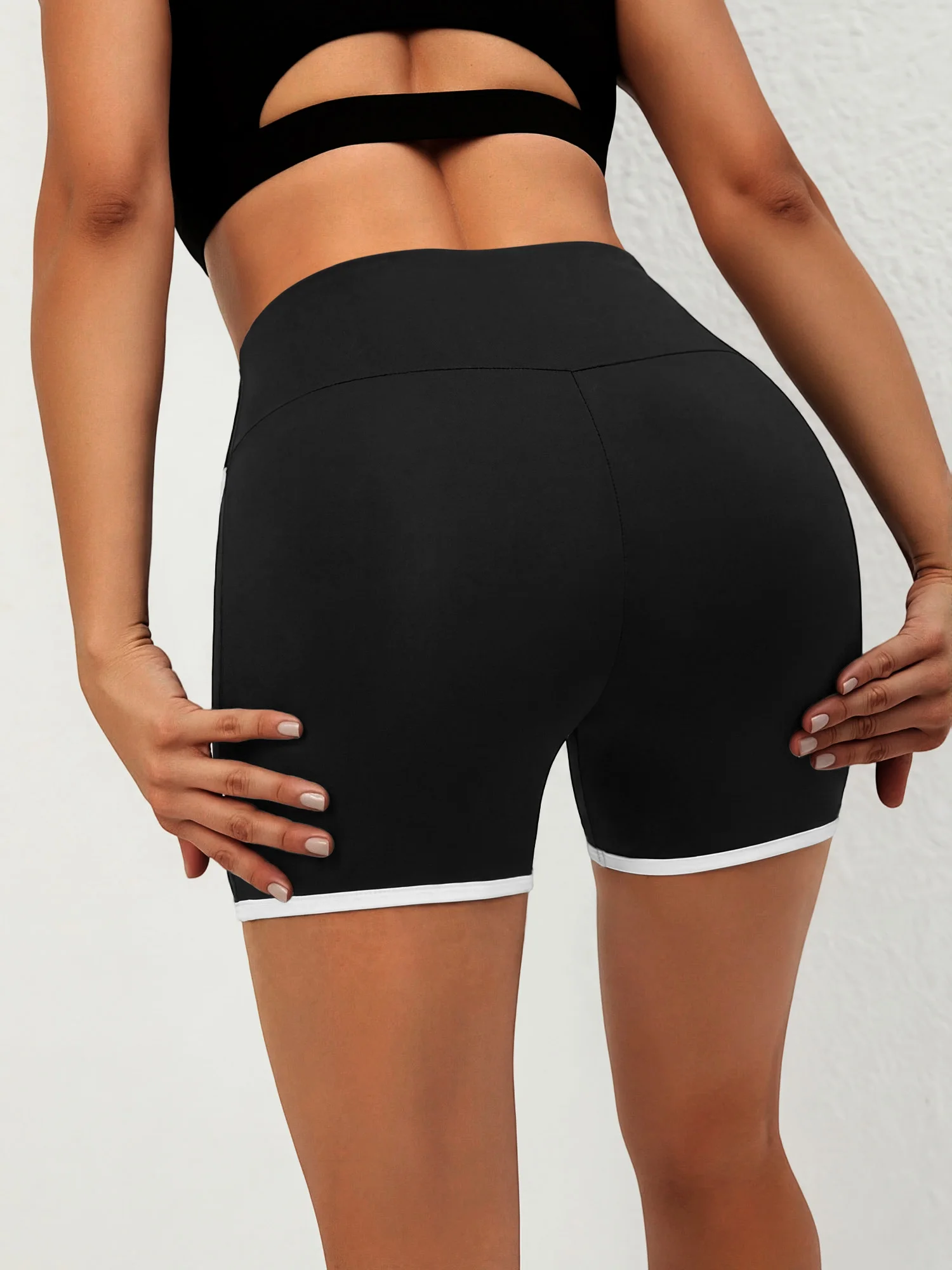 Simple Basic High Waist Short Pants Women Contrast White Binding Slim Daily Lounge Bottoms