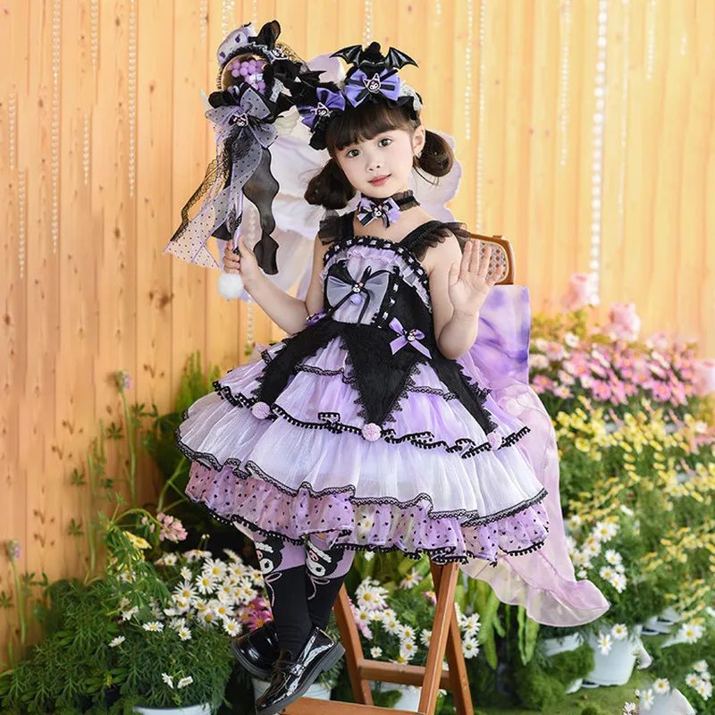 

Новинка 2023 года, платье принцессы Лолиты Kuromi для девочек, детское летнее платье, пышное платье с героями мультфильмов на день рождения, подарок на день рождения