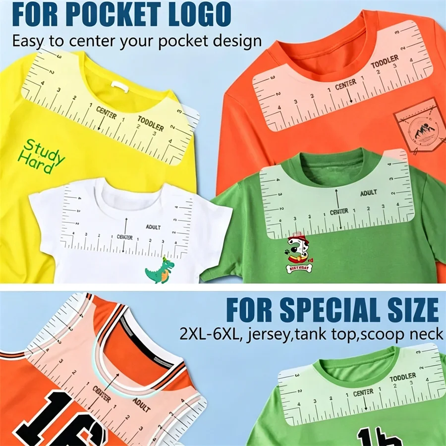 T-Shirt Alignment Ruler Guide Set 4 Sizes Transparent PVC for T-Shirt Measurement Heat Press Design Process Sewing
