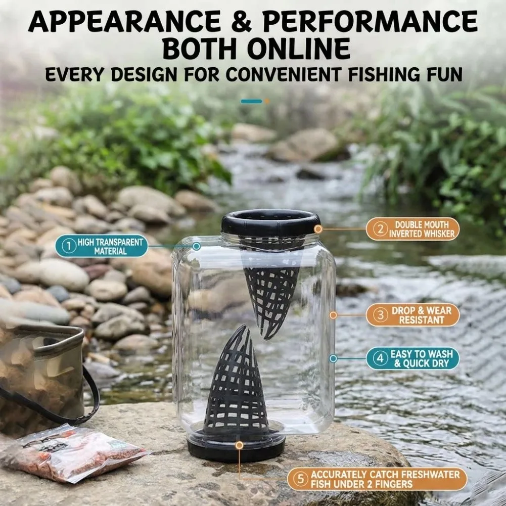 Clear Fishing Bottles Double Funnel Stream Minnow Catcher Portable Anti-Escape Mesh Cage Catch Fish Bottle Fishing Tackles