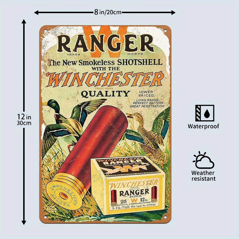 Vintage Wter Ranger Metal Wall Sign, es - Waterproof & Dustproof Retro English Text with Iconic Bullet Design, Perfect for Home,