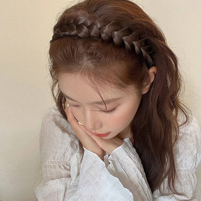 Frauen Synthetische Perücke Twist Geflochtene Haarbänder Mode Zöpfe Haarschmuck Frauen Böhmische Natur Stirnband Stretch für Party – Detail 9