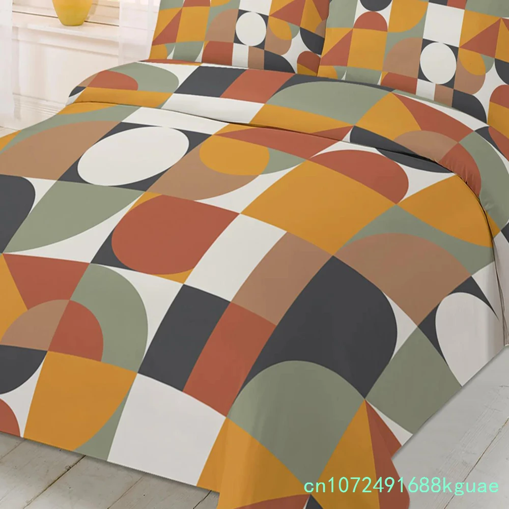 Nordic Retro Medieval Geometric Abstract Color 3pcs Bedding Set For Double Bed Home Textile Duvet Cover Quilt Cover Pillowcase 4