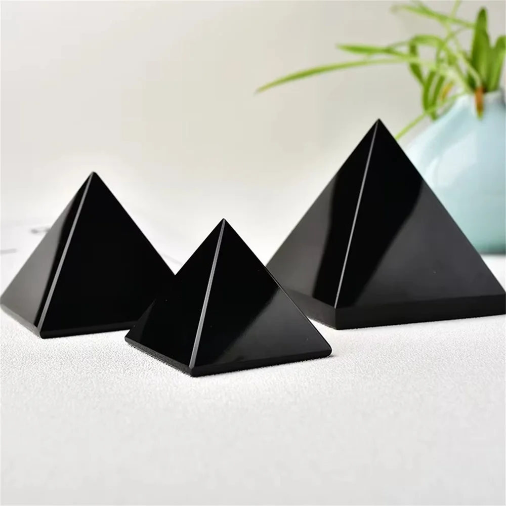 Wholesale Natural European Healing Crystal Pyramid Black Tower Pendant Energy Desk Paperweight Carved Technique Home Decoration