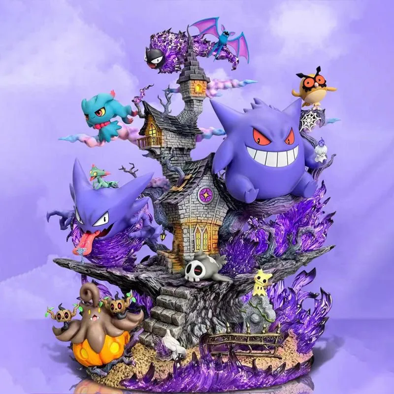 

31cm Ainme Pokemon Figure Gengar Evolution Family Bucket Action Figures Pvc Statue Collection Model Toys Gifts