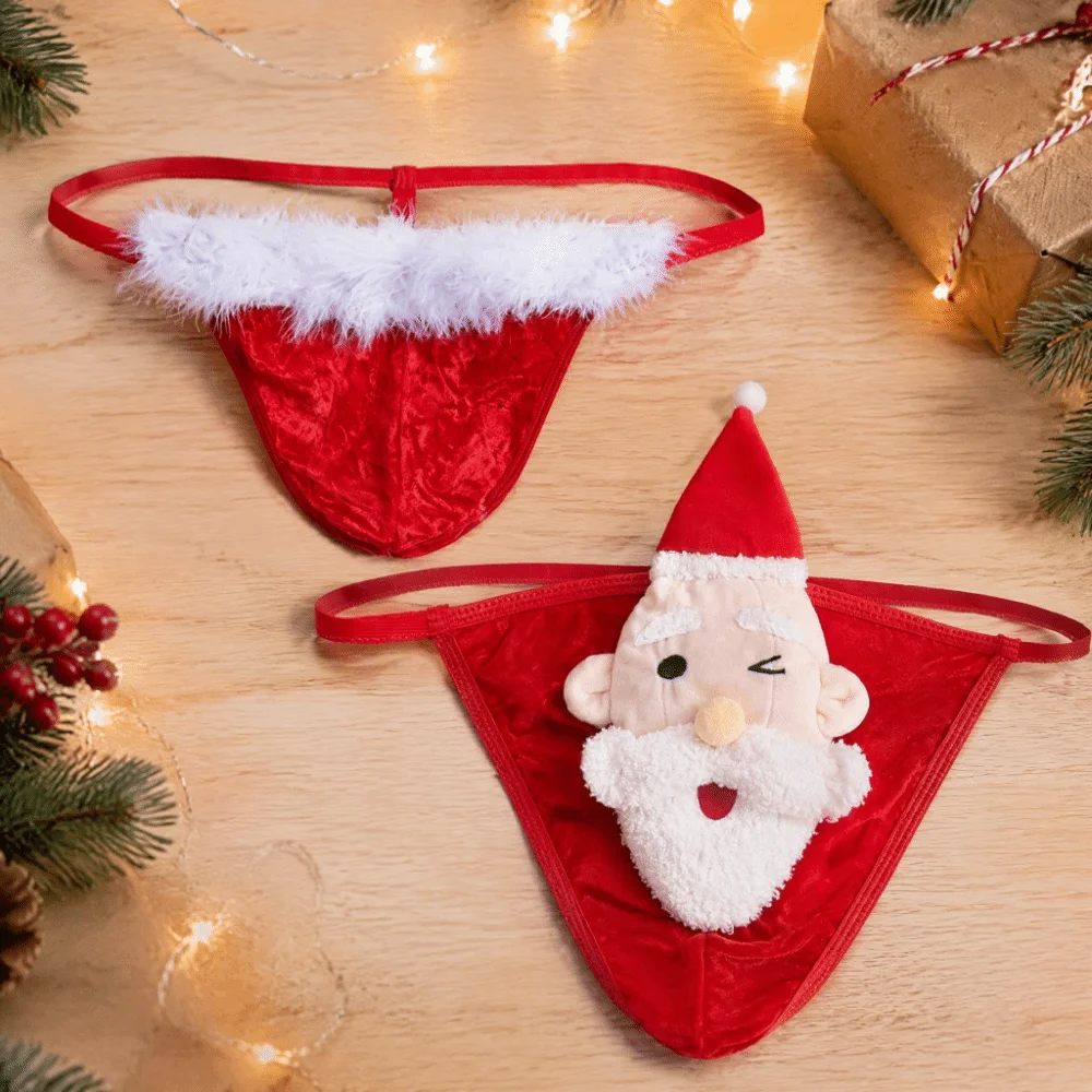 Creative Low Waist Christmas Men Thongs Thin Strap Underpants Santa Claus T-back Red Male Briefs Festival Dressing