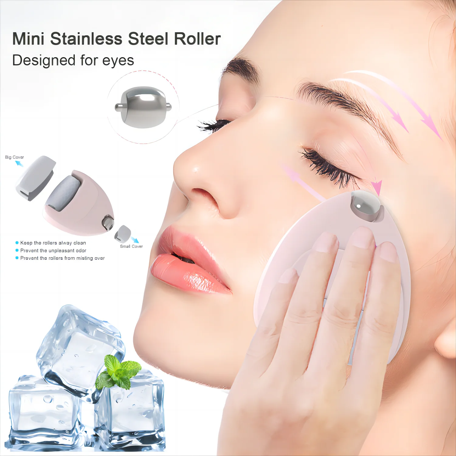 

Q5 White 2in1 Cooling Ice Roller for for Face Eyes Cooling Skin Massager Korean Stick Semi-Permanent Anti-Aging Skin Cooler