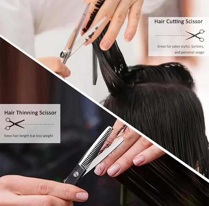Professionelle Friseurschere aus Edelstahl zum Schneiden und Ausdünnen für den Heim- und Salongebrauch – Detail 7