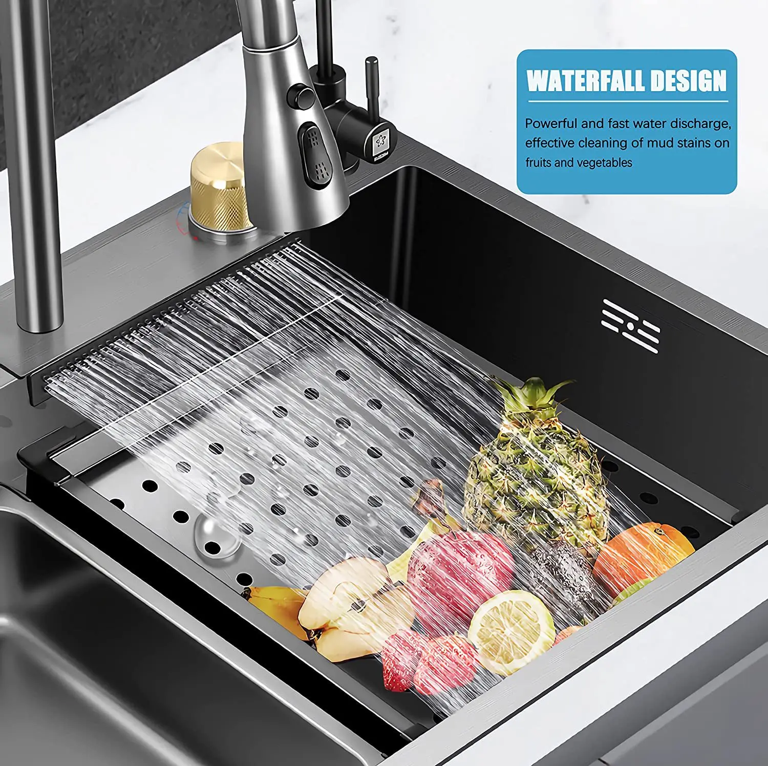 Lavello a cascata multifunzionale in acciaio inossidabile 304 grande slot singolo accessori da cucina rubinetto gourmet da cucina