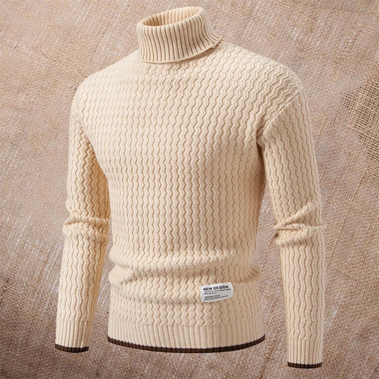 Men Knit Sweater Slim Fit Turtleneck Sweater Casual Autumn Winter Knitted Thick Bottoming Pullover Solid Color Jacquard Sweaters