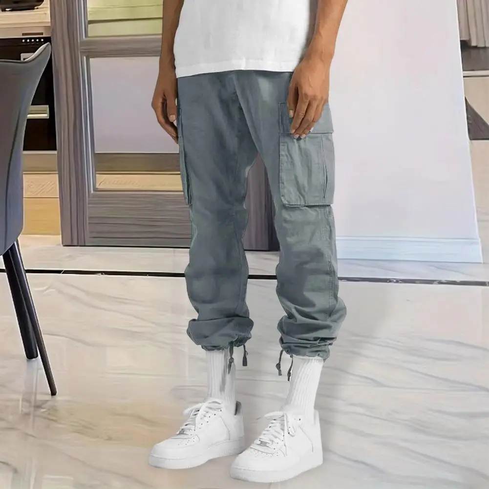 

Multi-pocket Men Pants Men Key Storage Pants Versatile Men's Cargo Pants with Drawstring Waist Multi-pocket Design for Daily