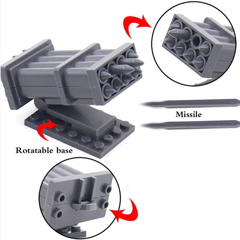 MOC 로켓 총 빌딩 블록, 발사 가능한 미사일 장치 세트 벽돌 전쟁 군사 폭탄 액세서리, DIY 호환, 남아용 장난감