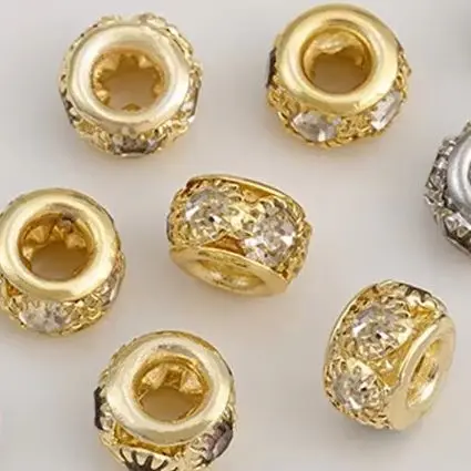 

Copper Plated 14K Light Gold 18K Gold Diamond Ring Large Hole Bucket Beads Handcrafted Spacer Beads for DIY Bracelet Accessories