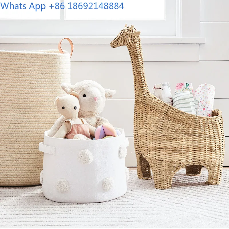 Hand-woven Animal Ornament Rattan Basket with Lid Cartoon Toy Storage Basket Miscellaneous Storage Rattan Basket
