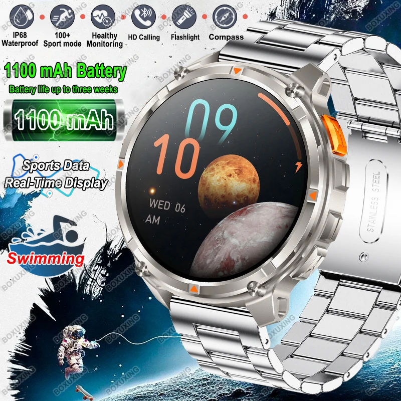 

New 1100mAh Battery Military Outdoor Sports Smart Watch Men IP68 Waterproof Compass Bluetooth Call Heart Rate Sports Smart Watch