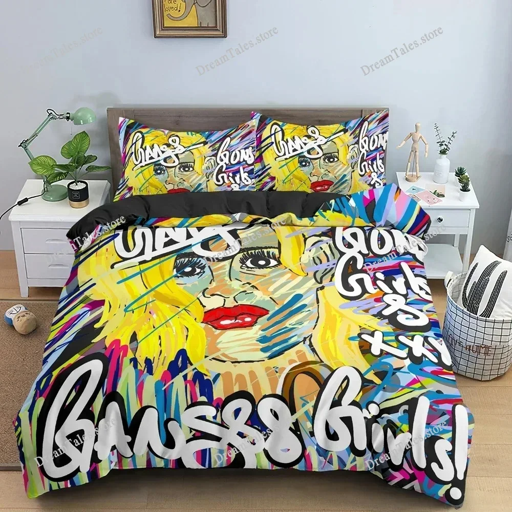 3D Cartoon Graffiti Bedding Set Soft Luxury Duvet Quilt Cover Set Bedroom Decor King Queen Twin Single Size Bedclothes741 3