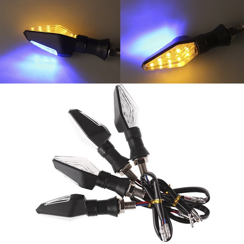 1PC Universal 12LED Amber+Blue Double Color Motorcycle Turn Signal Indicator Light Blinker For Motorcycle Motorbike Off Road