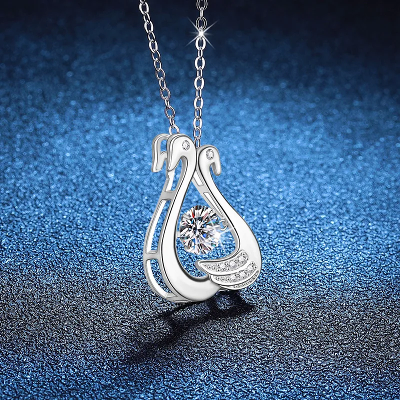 Platinum PT95018k Gold Necklace, Moissanite Pendant,High-end and Dynamic Mandarin Duck Heart Beating,1-carat Moissanite Necklace