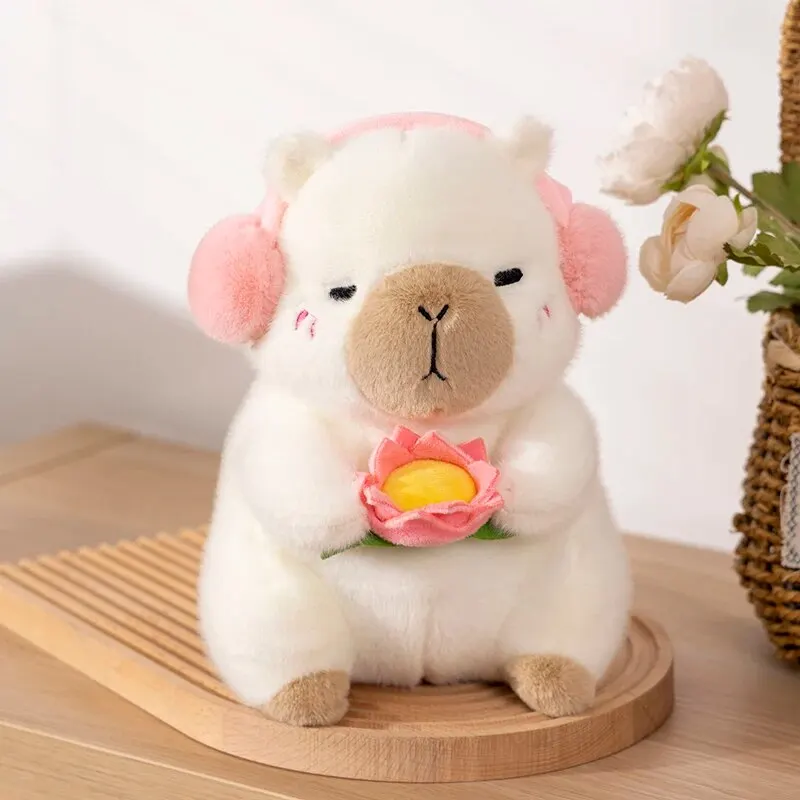1 Piece New Cute Capybara Plush Toy Stufed Animals Capybara Soft Doll Hold Flower Kids Toys Birthday Gift image 2