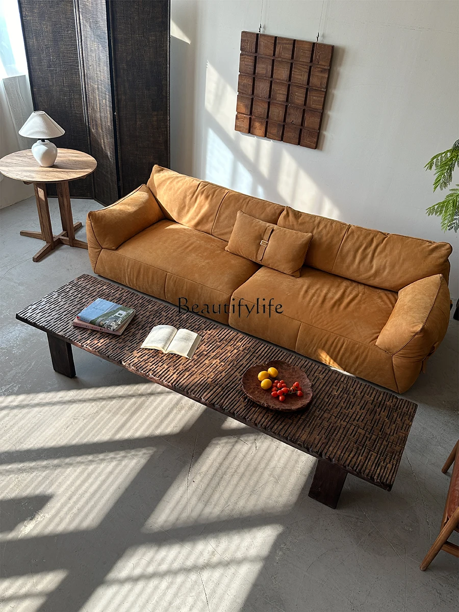 

01Solid wood long coffee table sofa table wabi-sabi wind low table bench TV cabinet log creative Japanese minimalist hotel