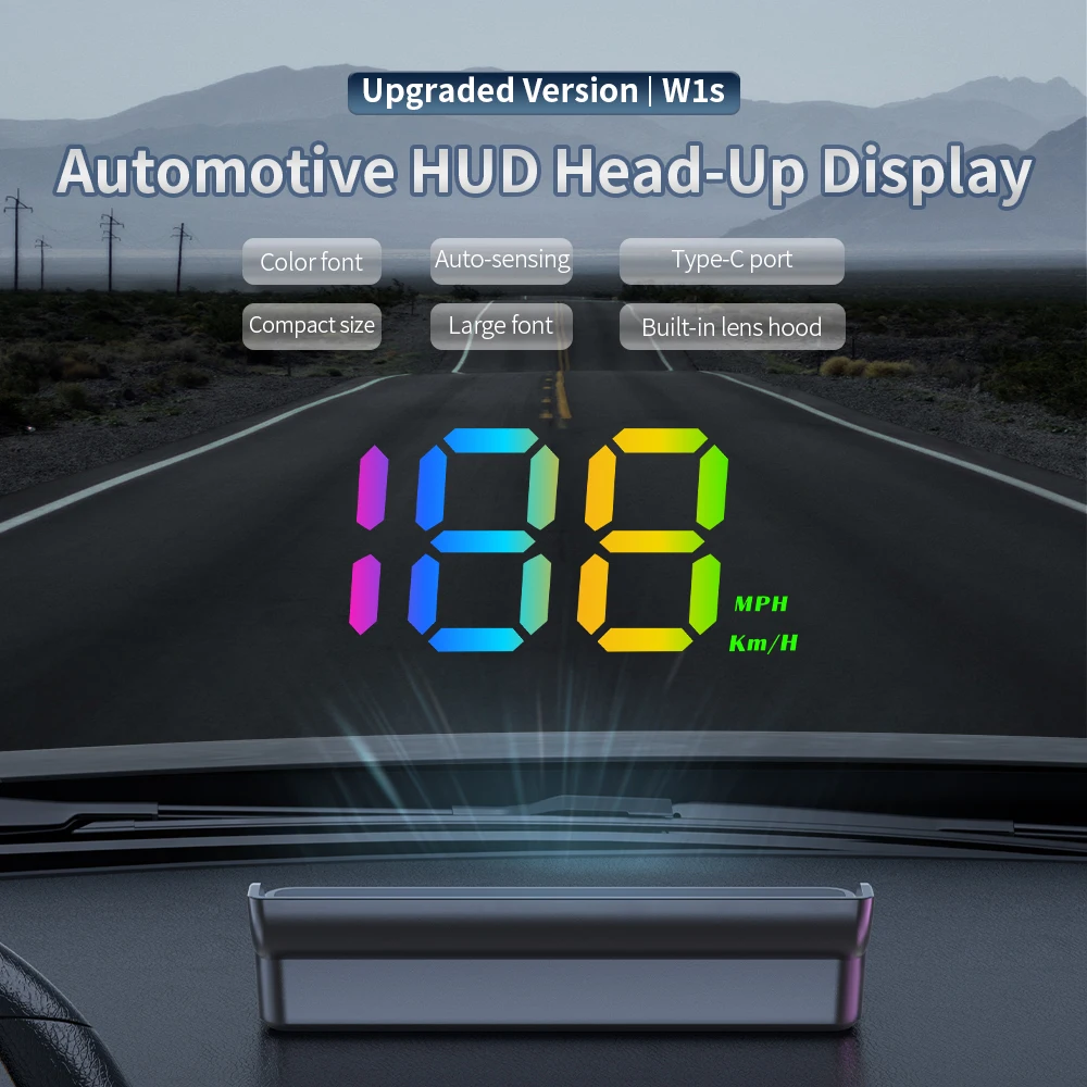 Car HUD Head Up Display GPS Speedometer Color Digital Projection Display Auto Brightness Type C USB Overspeed Warning Large Font