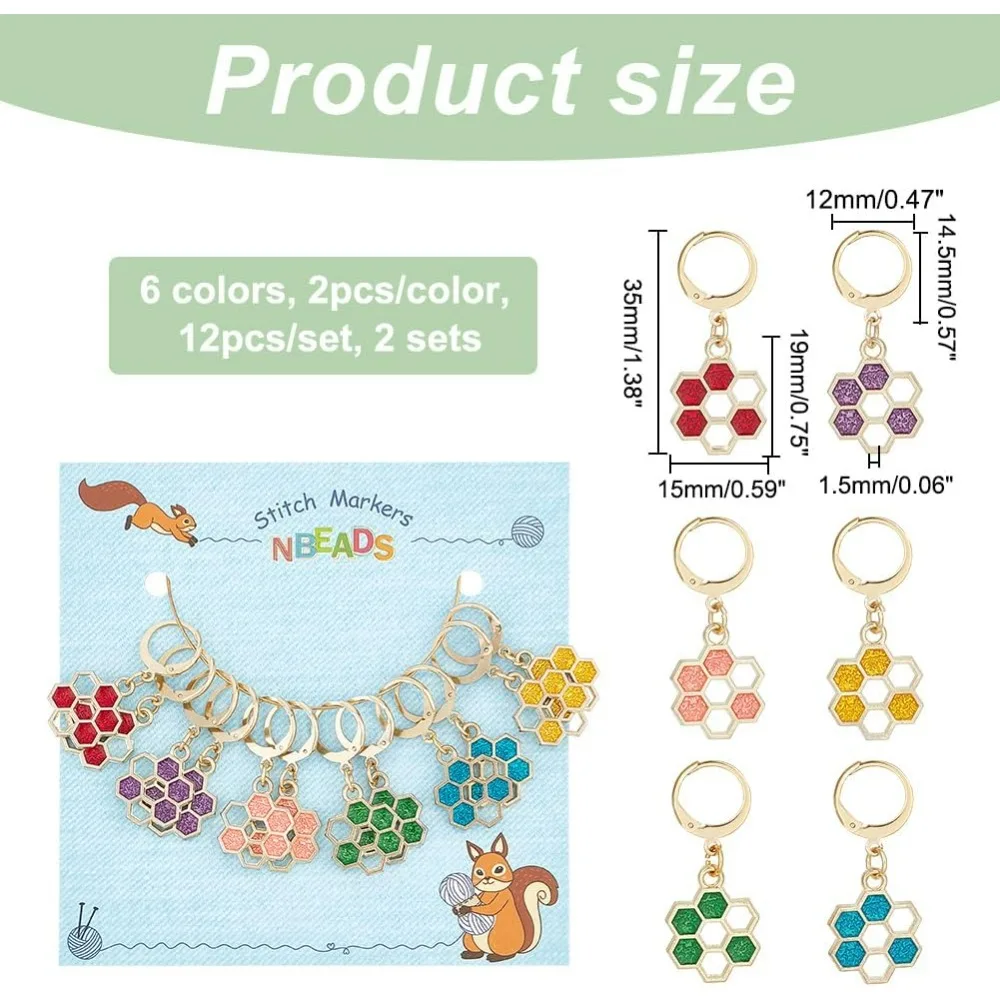 24 قطعة علامات غرزة العسل المينا الكروشيه غرزة ماركر للإزالة Leverback المشبك قفل غرزة علامة للحياكة