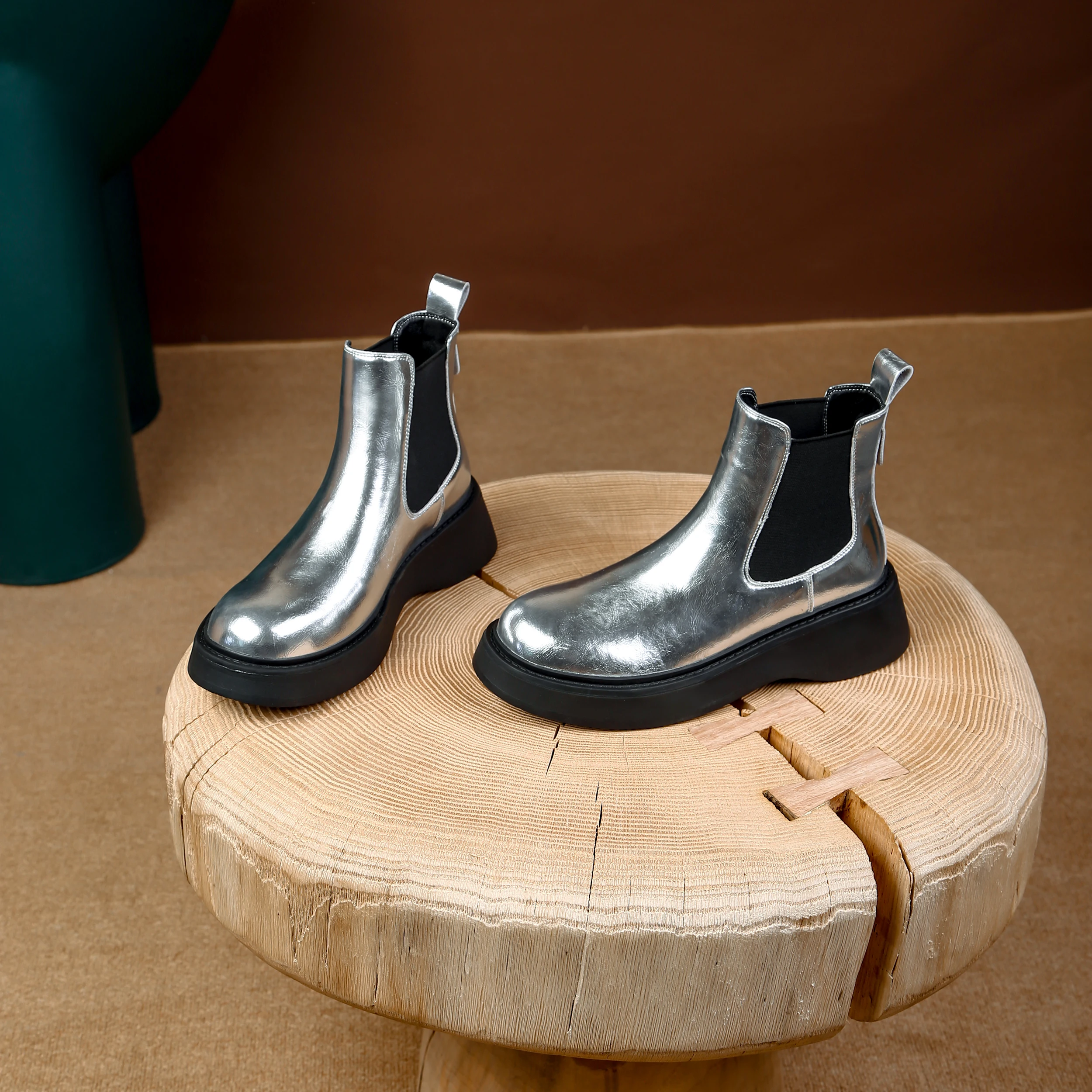 

Handmade Genuine Leather Silvery Women Boots Round Toe Sexy Ankle boots,Fashion winter women boots,knight boots, Modern boots