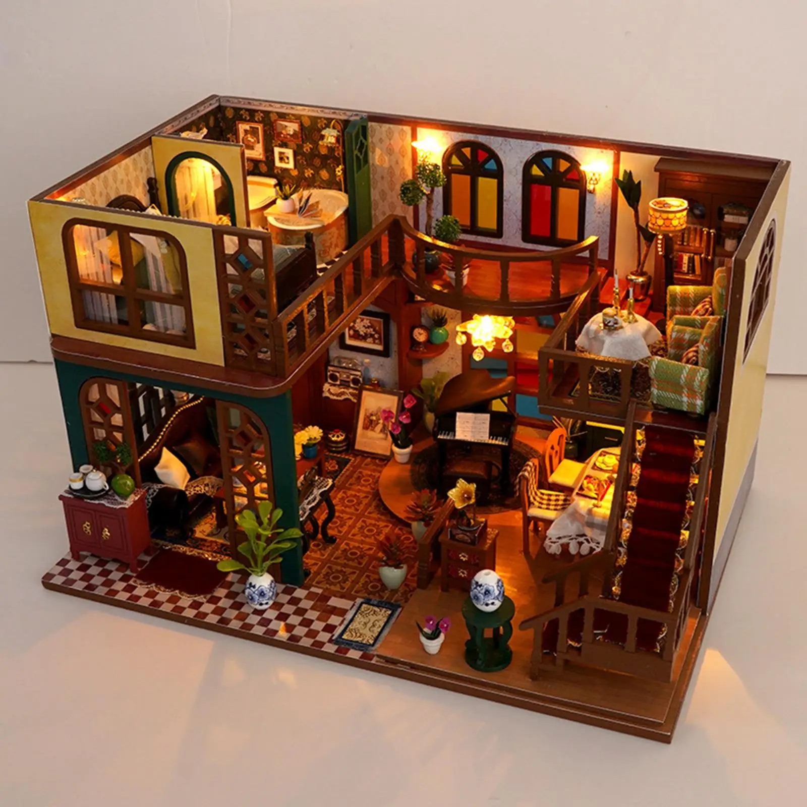 Kit casa delle bambole in miniatura fai-da-te con mobili e oggetti da collezione leggeri con