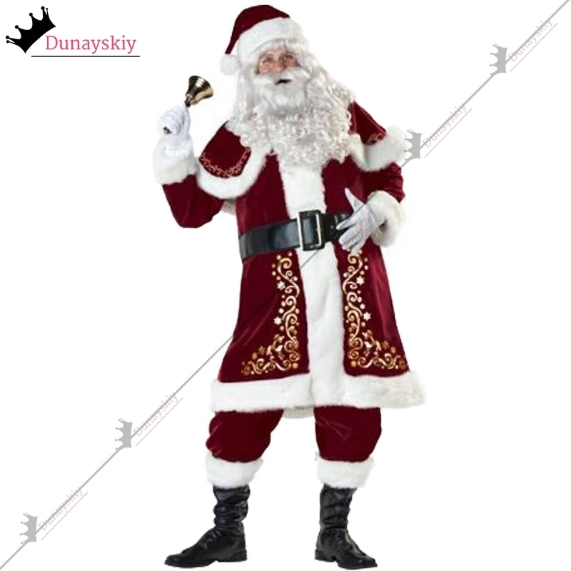 S-6XL Couple Christmas Santa Claus Cosplay Costume OVER SIZE Xmas Costume Adult Full Set Long Dress Dress Red Velvet Cloak Set