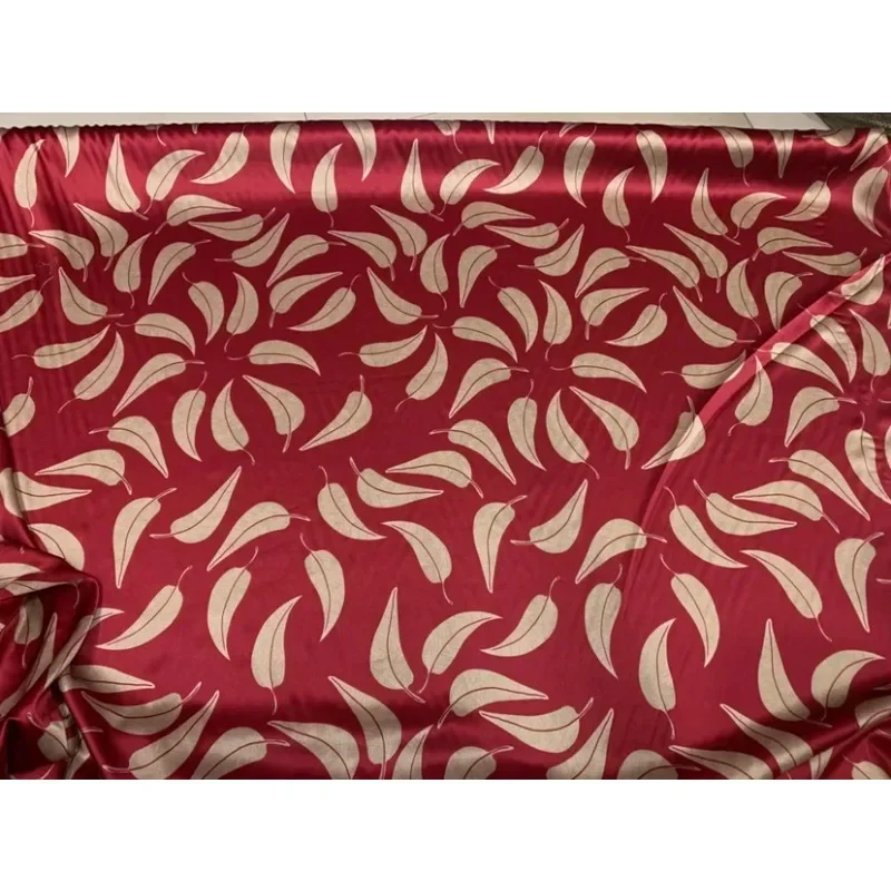 

Leaves Silk Fabric Red Stretch Satin Mulberry Silk Cheongsam Dress Silk Scarf Shirt Fabric