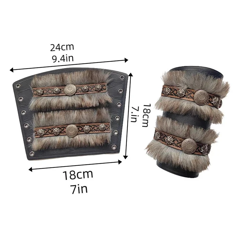 Bracelet de chevalier Viking médiéval, 2 pièces, en velours, fausse fourrure, en cuir PU, gantelet de Pirate, protège-poignets, Costume de Cosplay gothique
