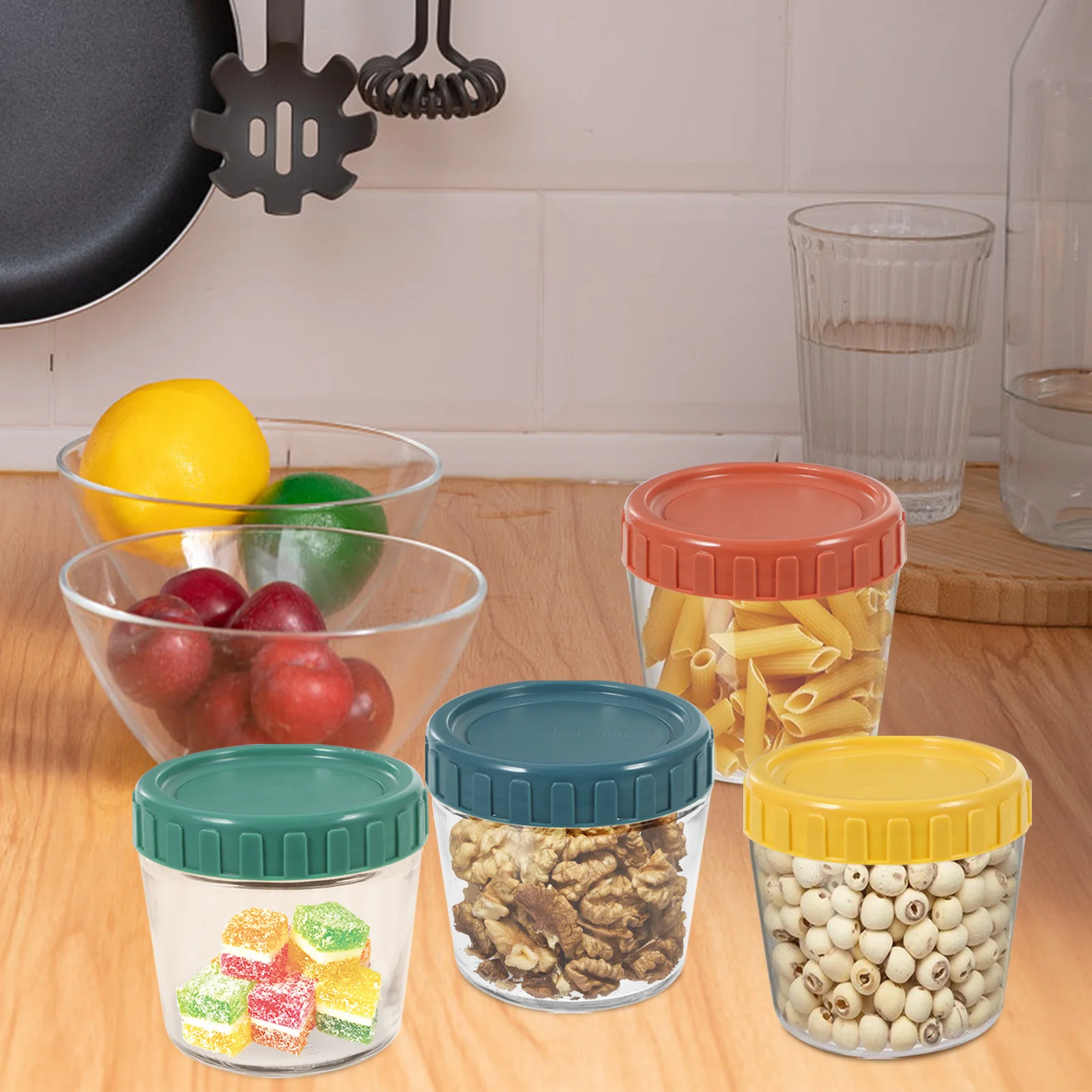 

4Pcs Glass Food Storage Jars Airtight Sealed Canisters for Yogurt Tea Coffee Sugar Candy Yogurt Cup Storage Jar