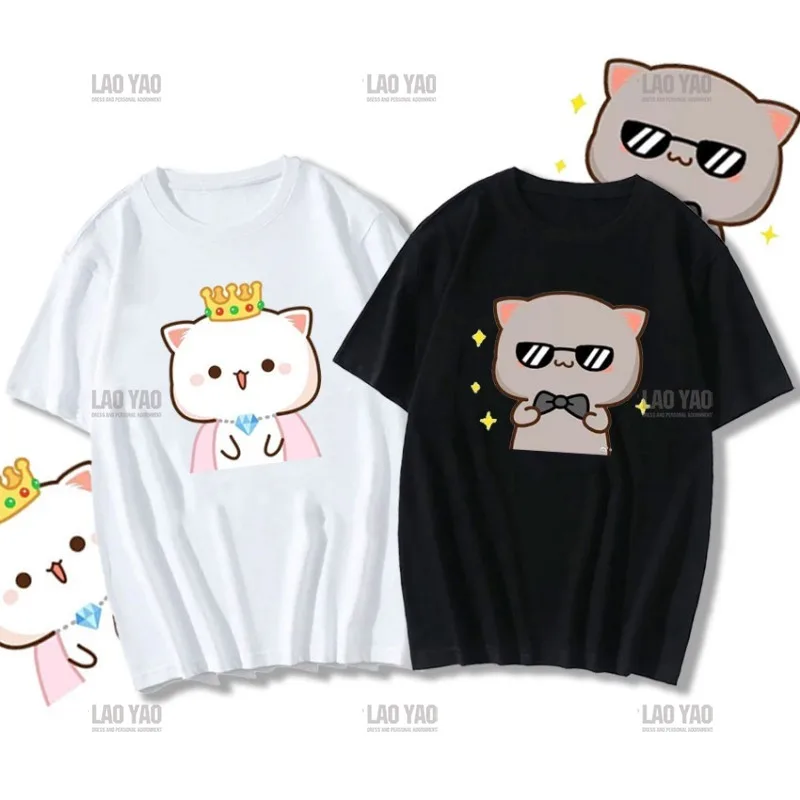 Peaches ash ash Short-sleev T-shirt Peach and ash ash Cosplay Cow Doing Sports Funny Cartoon Tees Harajuku Couple Tshirt Camisa