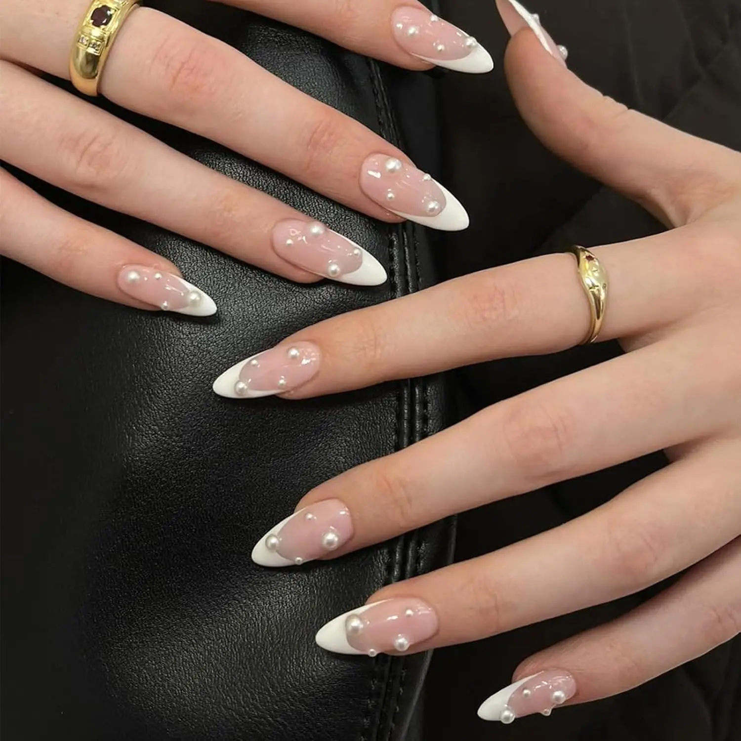 24pcs kurze quadratische rosa Nägel gefälschte Nägel Französisch gefälschte Nägel Nail Art abnehmbar für Paare, die Outdoor-Potluck-Partys ausgehen – Detail 9