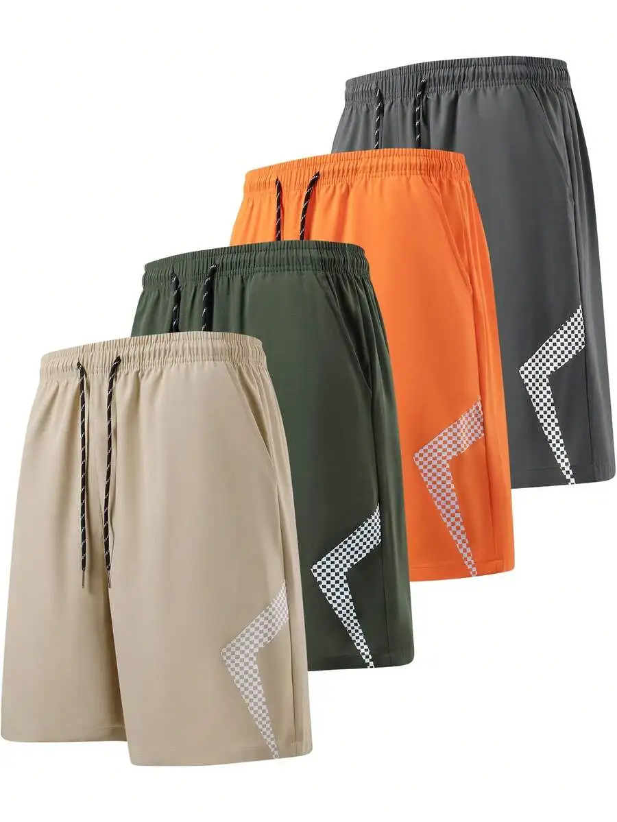 

Mens Breathable Sport Shorts With Elastic Waist, Drawstring Closure, Side Pockets And Geometric Checker Pattern For Gym Running