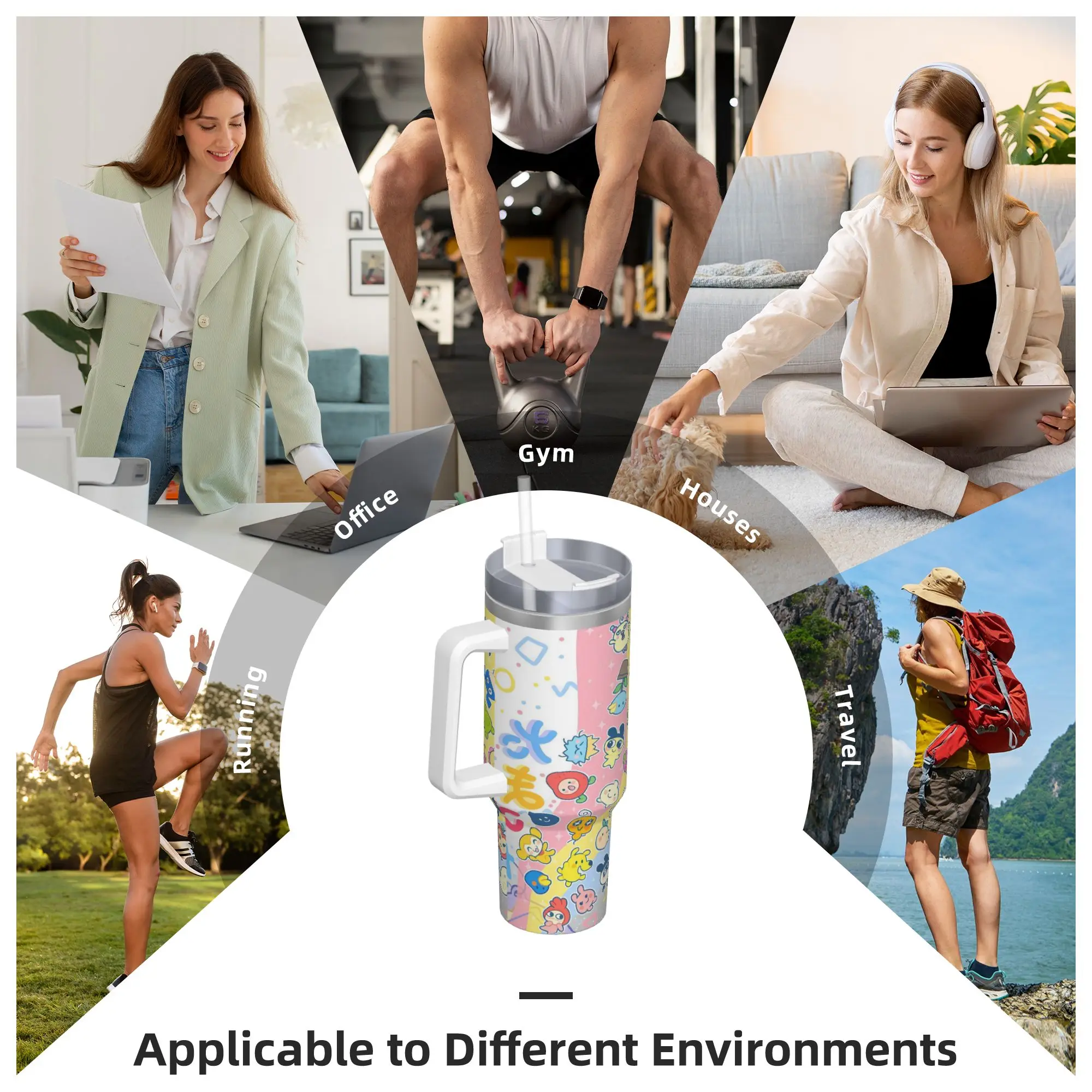 Stainless Steel Tumbler Cute Tamagotchi Anime Print Mugs Cup With Straws  Travelist Cold Drink Water Bottle 40oz Thermal Mug view 6