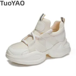 Kobiety 8cm nowa naturalna skóra letnia pusta siatka powietrzna platforma koturna adidasy nowe 2024 jesienno-wiosenne modne buty w stylu Casual