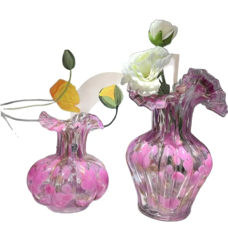Modern Simple Pink Vase Living Room Entrance Dining Table Decoration Stained Glass Vase Hydroponic Flower Arrangement Ornament