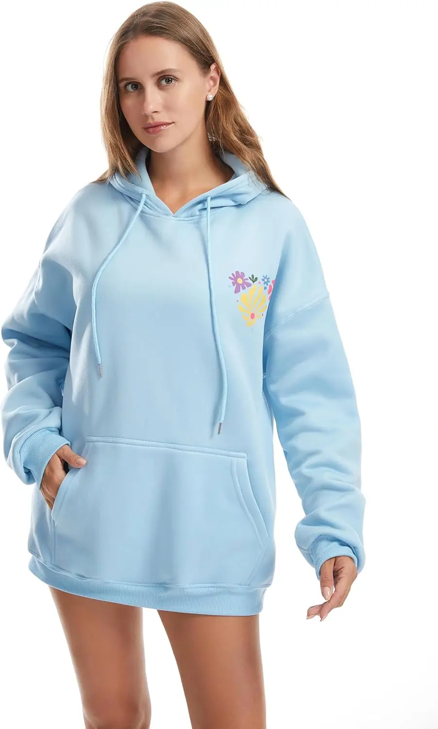 Women's Graphic Trendy Hoodie Pink Printing Hoodie Long Sleeve Pullover Beach Sweatshirt