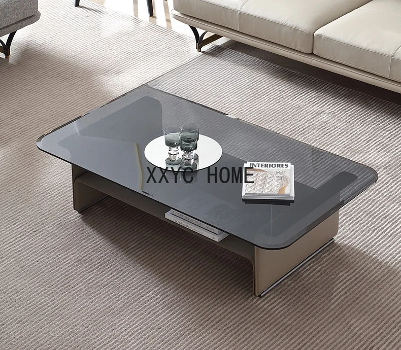 

Italian Light Luxury Living Room Glass Stone Plate Coffee Table Modern Minimalist Tea Table Combination